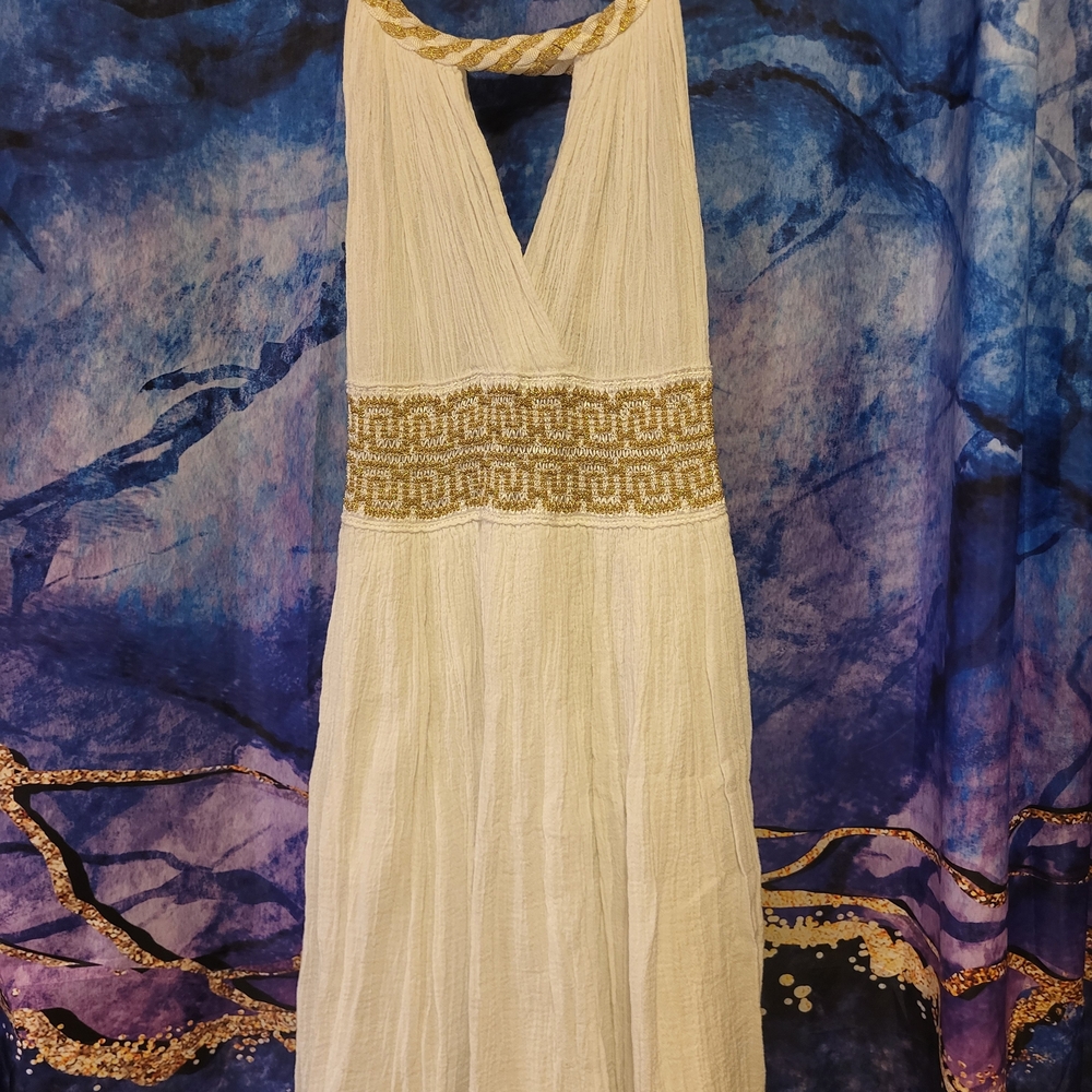 Chic Backless Cream and Gold Dress